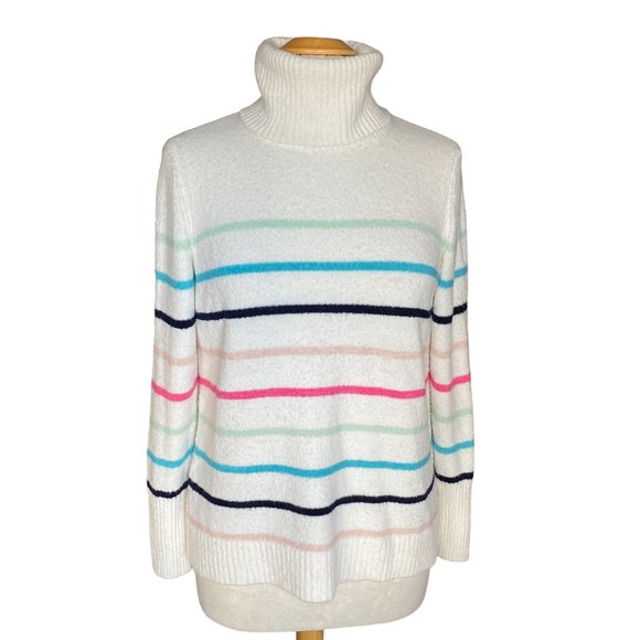 GAP Fuzzy Turtleneck Multi-Colored Stripes Ski Bum Coastal Knit Sweater-M - Picture 6 of 13
